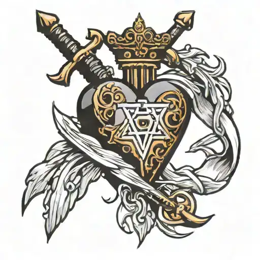 heart with three swords tattoo design idea