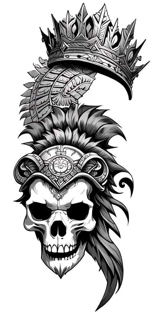 aztec warrior  lion crown skull time tattoo design idea