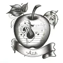 A tattoo featuring a teacher's apple and a music note, representing the client's occupation and passion for music tattoo design idea