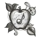 A tattoo featuring a teacher's apple and a music note, representing the client's occupation and passion for music tattoo design idea