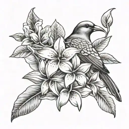 Plumeria flowers with canary bird tattoo design idea