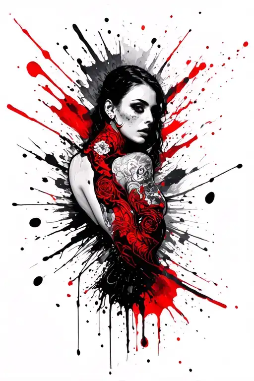 black and grey arm sleeve mixing trash polka, neo traditional and sketchwork tattoo design idea