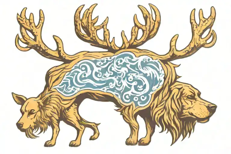 stag and golden retriever tattoo design idea