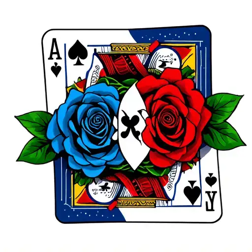 money rose with joker and king and queen playing cards tattoo design idea