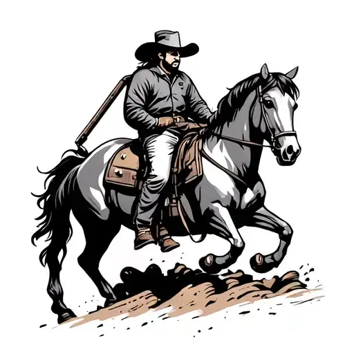 Oliver, construction equipment, cowboy riding horse, god tattoo design idea