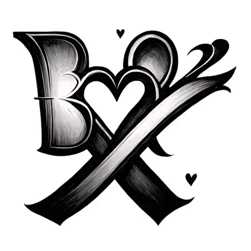 b and k with a heart in a line tattoo design idea