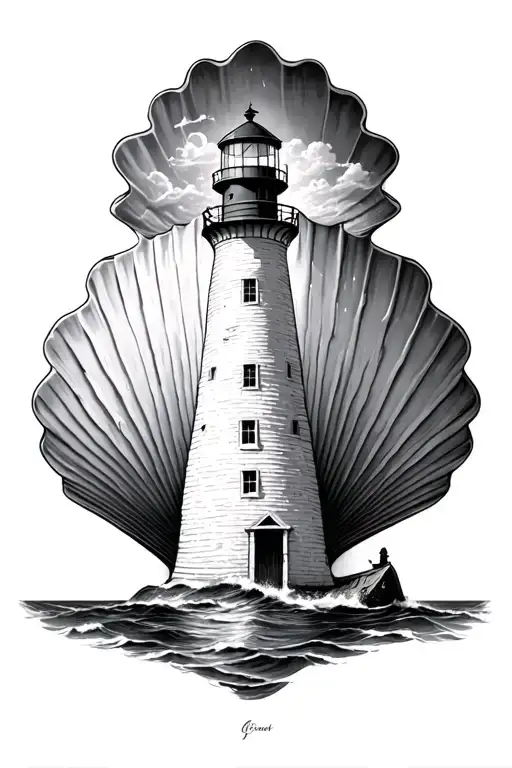 Scallop Shell lighthouse tattoo design idea