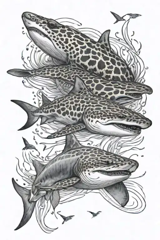 leopard shark , and stingray swimming tattoo design idea