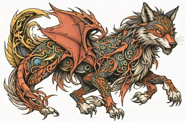 wolf dragon wrapped tattoo design idea