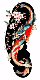 "Fourth timesthecharm(Japanese)" Japanese cherry blossoms flowers vines long wrapping around my shoulder and arm with a dragon and koi fish also wrapped  tattoo design idea