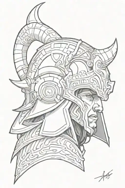 the geek god ares, rams horn helmet tattoo design idea