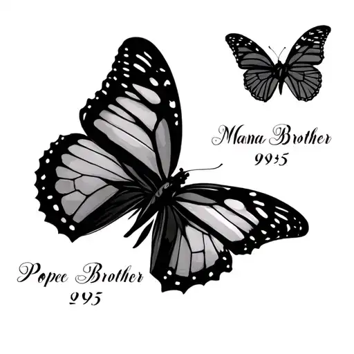 Mama and Pope Brother Date 1985 and 2015 Butterflies accompanied by letters tattoo design idea