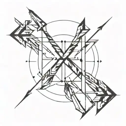 bow wirh 3 arrows pointing towards different directions tattoo design idea