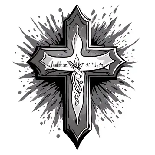 a cross tattoo with Philippians 4:13 in the cross with the name netta on the side tattoo design idea