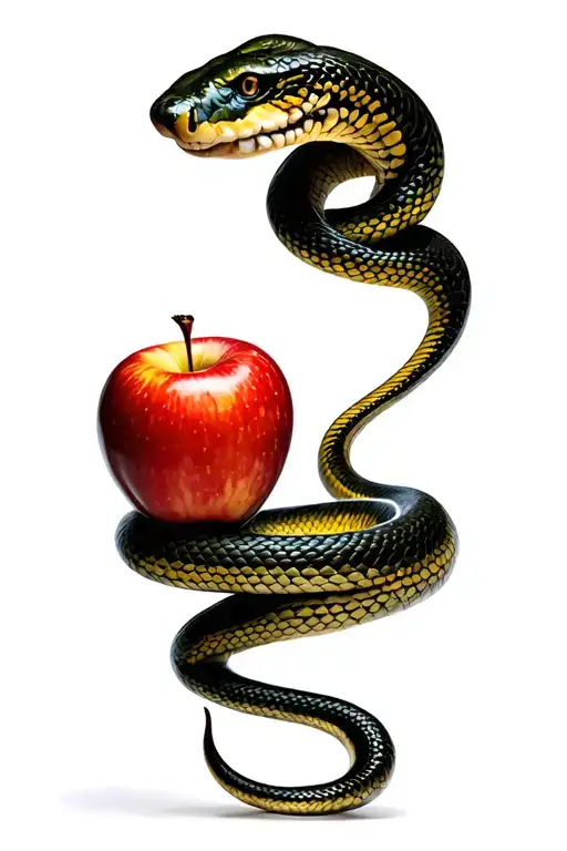 eve eating the apple and snake coiled tattoo design idea