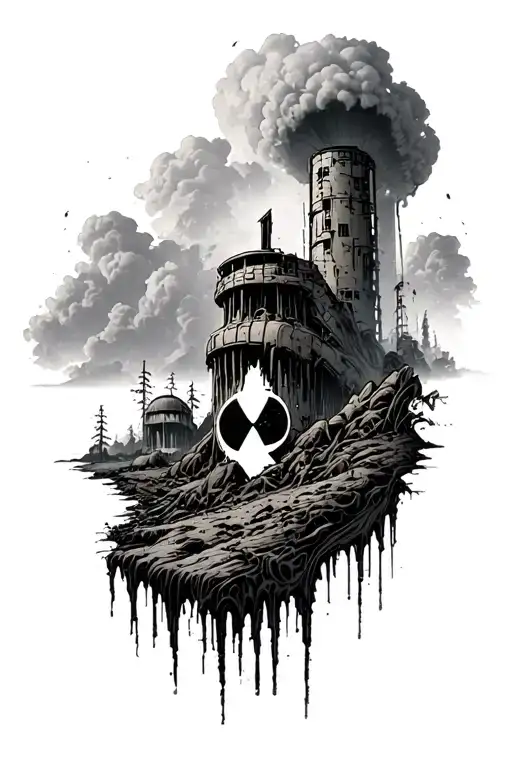 nuclear fallout wasteland ecosystem with endemic tattoo design idea