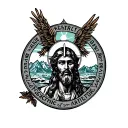 Family Catholic faith, integrity, strength, honor, , Rocky Mountains, Atlantic Ocean son desert  tattoo design idea
