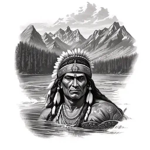 mountains river idol indians tattoo design idea