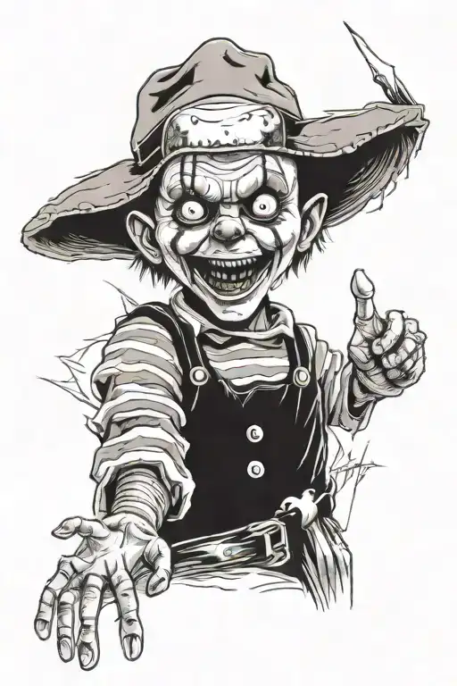 I would like a Halloween themed sleeve that includes chucky, Freddy Kruger, Jason, Jack skeleton and pennywise tattoo design idea