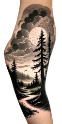 creepy forest scene with stormy sky golf course golf ball tattoo design idea