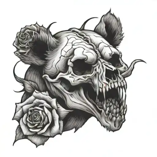 bear skull with a rose inside the mouth   tattoo design idea