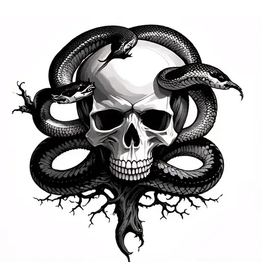 Skull and Snakes forming the Tree tattoo design idea