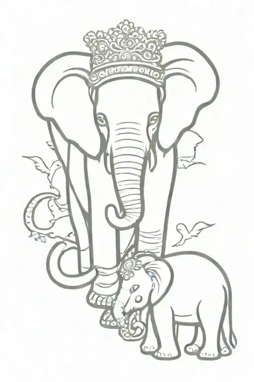 elephant, taxi and a cherub angel tattoo design idea