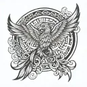 phoenix with filipino sun and warrior tribal tattoo design idea