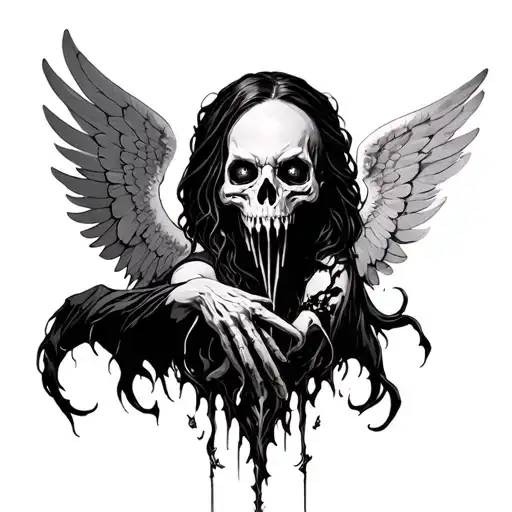 scary, demonic, angelic, death, black and white, hard. patch work.  tattoo design idea