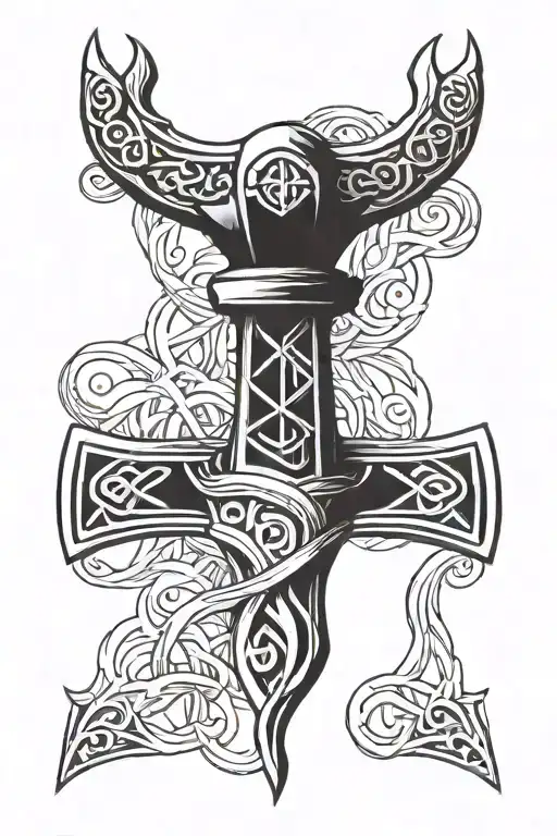 thors hammer Loki symbol intertwined tattoo design idea