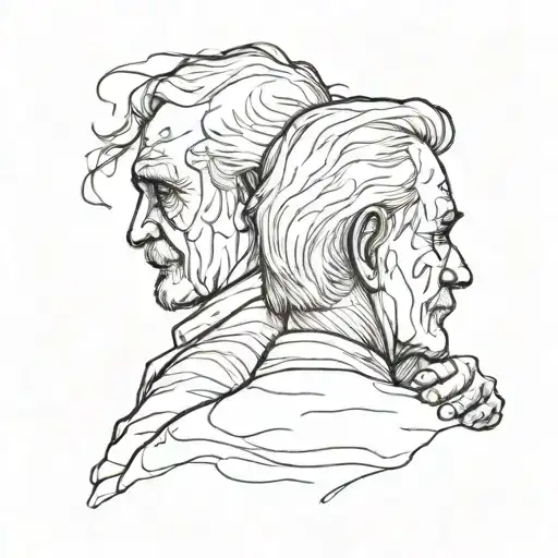 silhouette of a deceased grandfather with his granddaughter from behind with only the external features of the drawing tattoo design idea