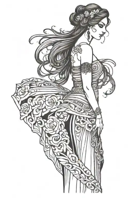 a greek woman with a dress, make it a bit goth but simple tattoo design idea