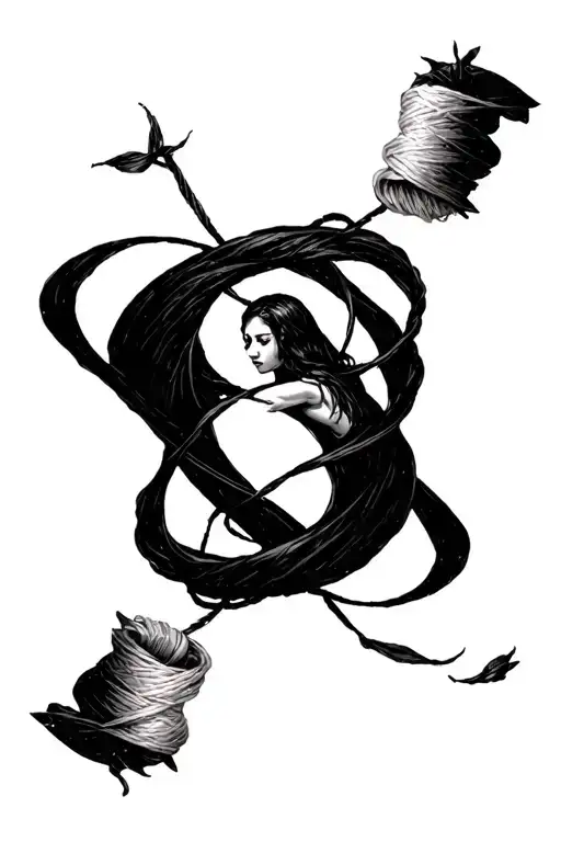 the fates spinning the thread symbolism only tattoo design idea