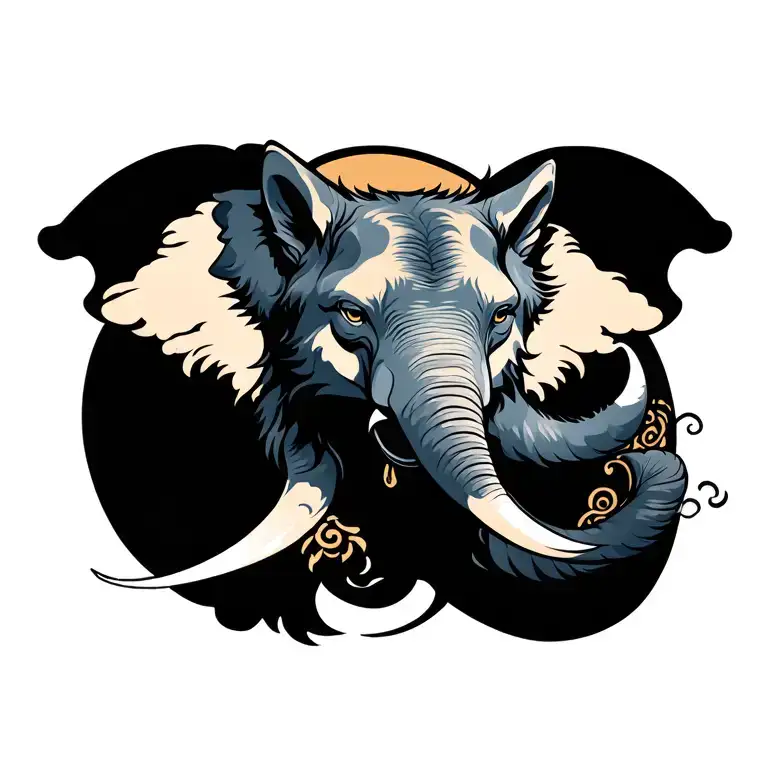 Elephant and Wolf tattoo design idea