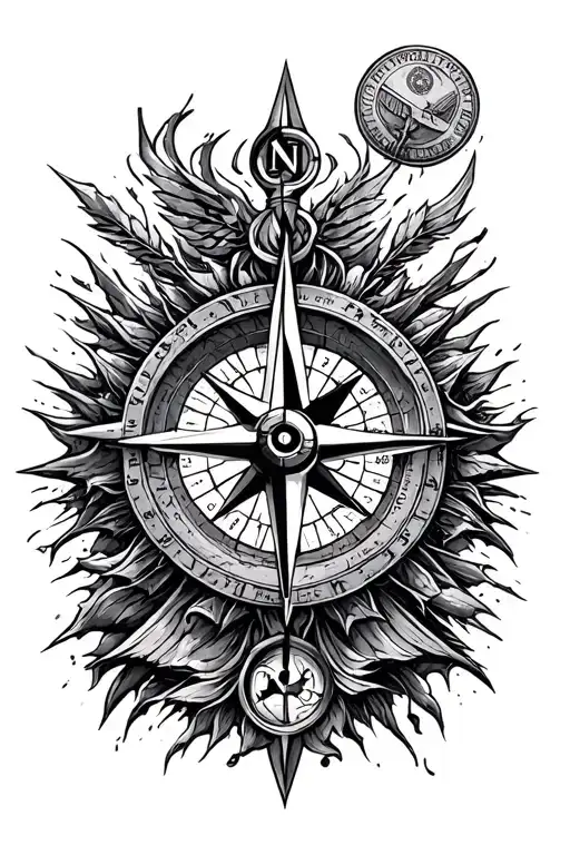 Compass, money, growth, regeneration, ambition, warrior Paladín tattoo design idea