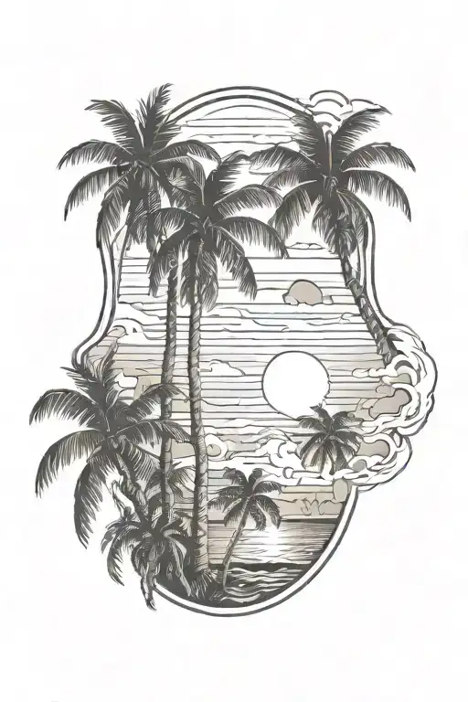 sunset palm trees tattoo design idea