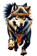 Aztec monkey and wolf running tattoo design idea