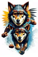 Aztec monkey and wolf running tattoo design idea