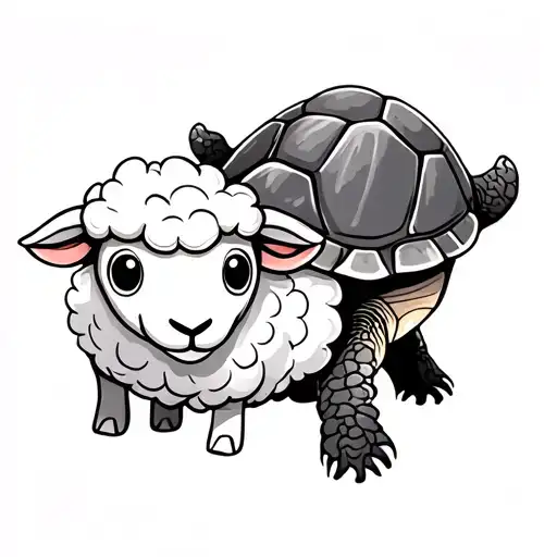 a simple tattoo of a turtle and a sheep combined next to eachother, cute and sparkly tattoo design idea