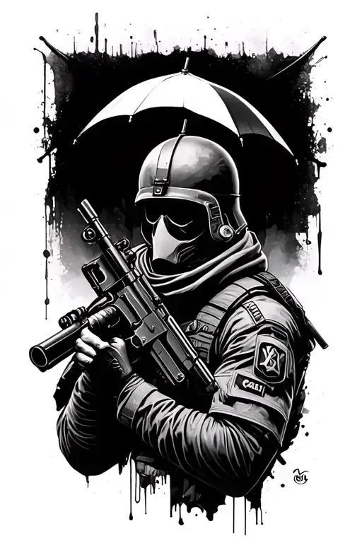 umbrella corp machine gunner tattoo design idea