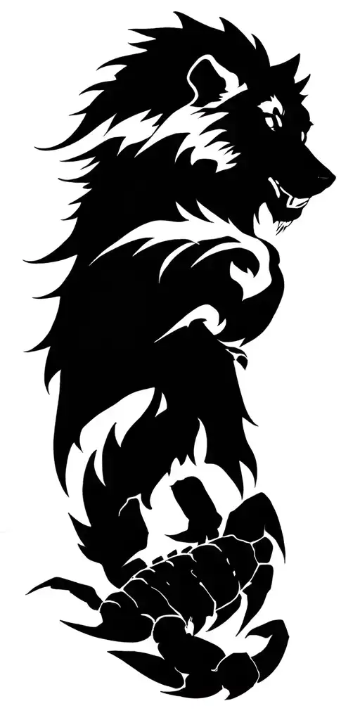 lion, lone wolf, egal,and scorpion crawling tattoo design idea