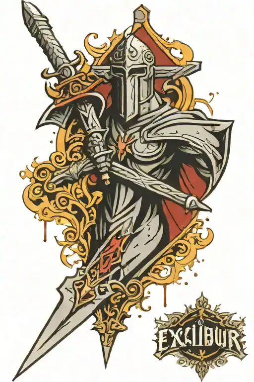 Excalibur in concrete on a city street tattoo design idea