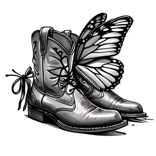 butterfly with one wings being cowboy boots tattoo design idea