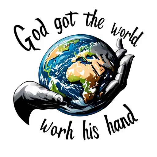 "God got the world in his hand" Earth drawn tattoo design idea