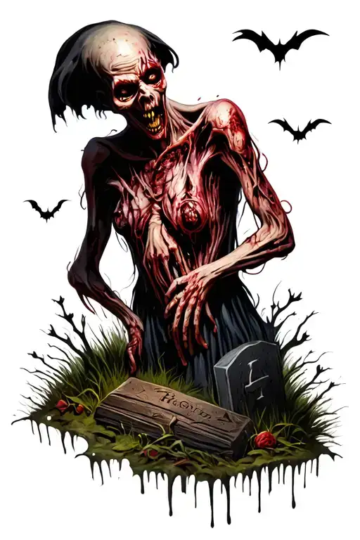 creepy graveyard dark zombie tattoo design idea