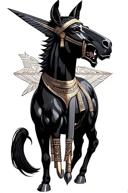 Horse Egypt God angry Anubis tattoo design idea