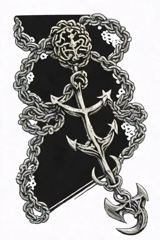 anchor intertwined rosary beads tattoo design idea