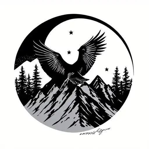 Bird Mountain and Moon minimalism inspired by the phrase: tattoo design idea