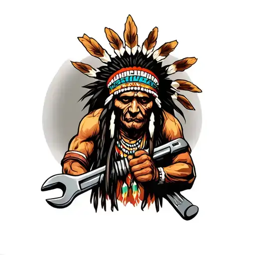 "Indigenous Plumbing " "Indigenous Plumbing " "Indigenous Plumbing " "Indigenous Plumbing " "Indigenous Plumbing " dread lock Native American holding a wrench tattoo design idea