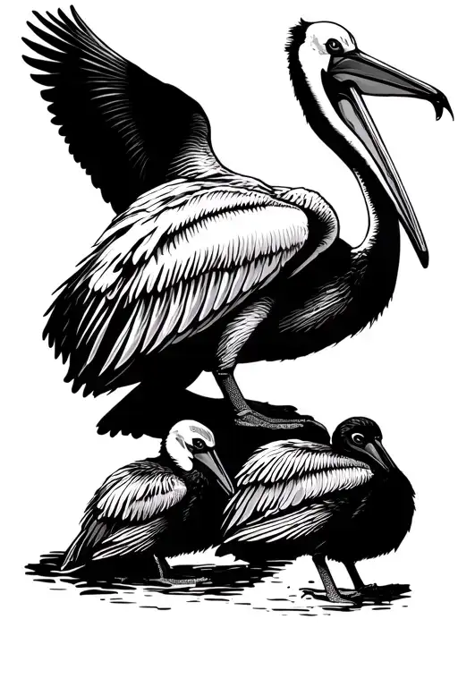 pelican feeding her chicks tattoo design idea